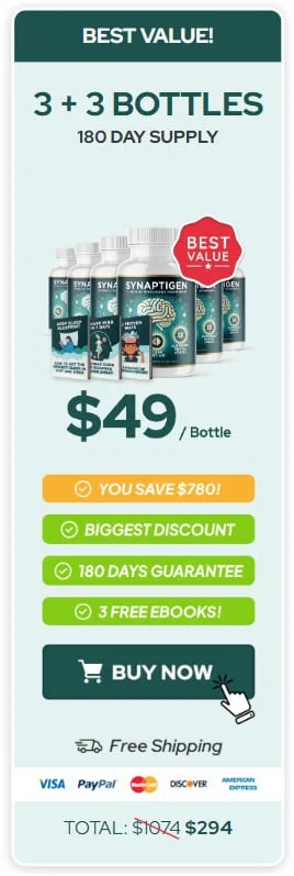 Synaptigen 6 bottle discounted package price for maximum savings